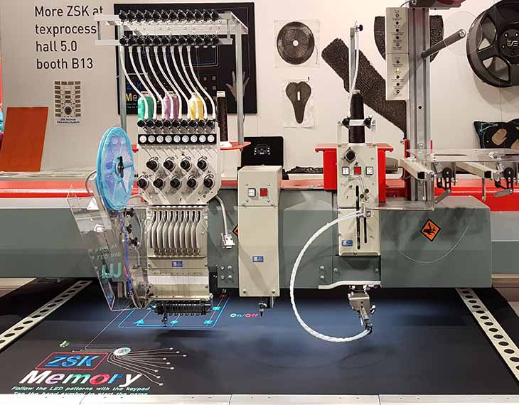 ZSK STICKMASCHINEN presented the technical embtoidery system JGVA with new HV-TFP at techtextil 2019.