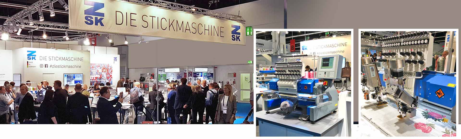 ZSK STICKMASCHINEN exhibited at texprocess and techtextil 2019 at Frankfurt am Main, Germany