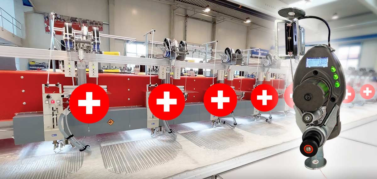 ZSK Stickmaschine mit digitaler Spannungskontrolle und Laserführung.