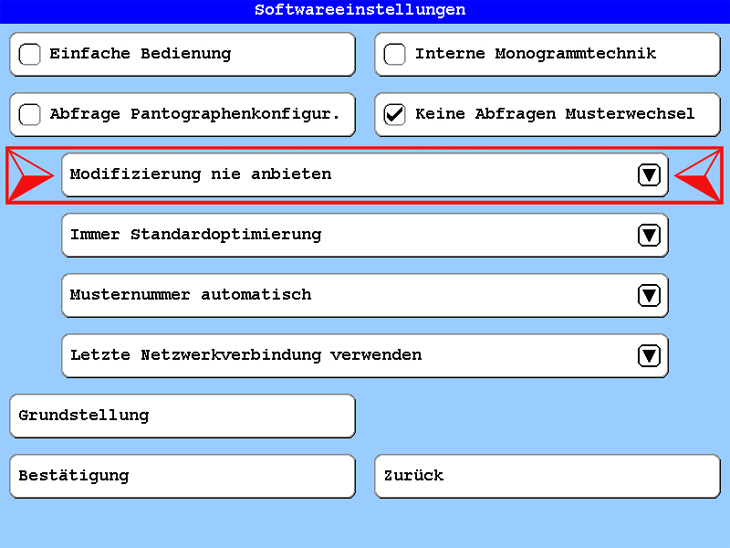 Software Einstellungen zum Laden von Mustern über Barcodes