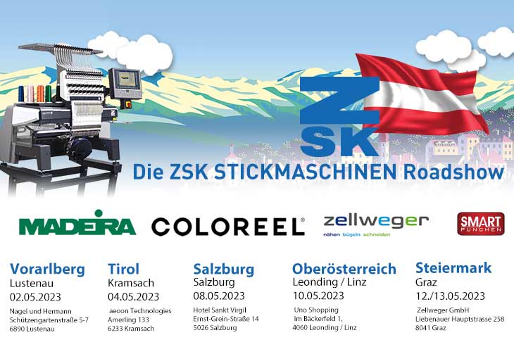 ZSK STICKMASchinen mit weiteren Markenpartnern auf einer Roadshow durch Österreich